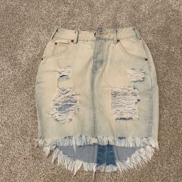 LIRA Dresses & Skirts - Lira Light Blue Distressed Denim Mini Skirt